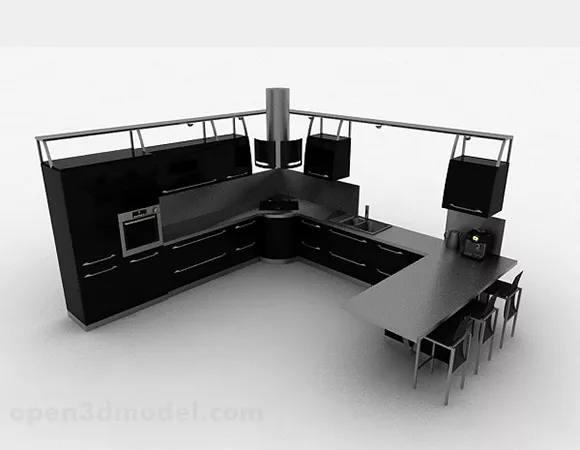 Black Style L Shaped Kitchen Cabinet 3d model Black Style L Shaped Kitchen Cabinet 3d model