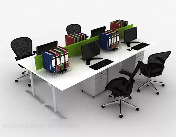 White Office Table Chair Combination 3d model White Office Table Chair Combination 3d model