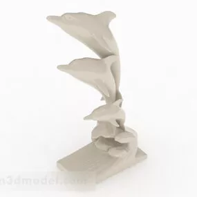 White Stone Dolphin Sculpture 3d model