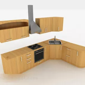 Modern Style Wood Color Kitchen Cabinet 3d model