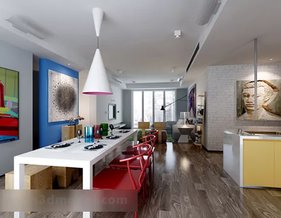 Modern Stylish Home Restaurant Interior 3d model Modern Stylish Home Restaurant Interior 3d model