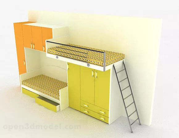 Modern Green Wooden Bunk Bed 3d model Modern Green Wooden Bunk Bed 3d model