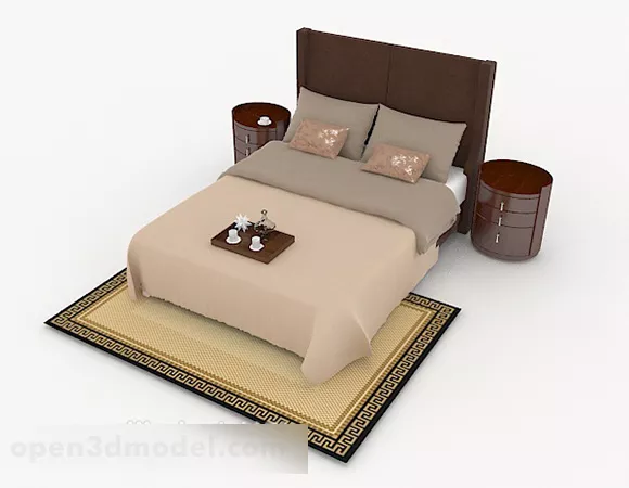 Modern Wood Brown Home Simple Double Bed 3d model Modern Wood Brown Home Simple Double Bed 3d model