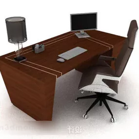 Modern Wooden Desk And Chair 3d model