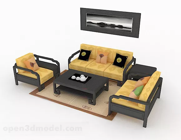 New Chinese Style Home Yellow Combination Sofa 3d model New Chinese Style Home Yellow Combination Sofa 3d model