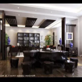 Chinese Furniture Style Living Room Interior 3d model