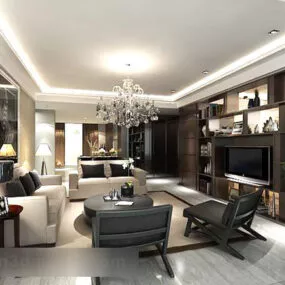 Chinese Living Room Background Wall Interior 3d model