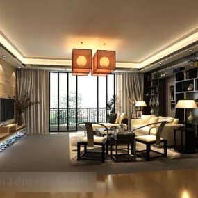 Chinese Style Living Room Chandelier Interior 3d model