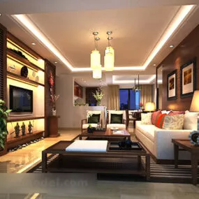 New Chinese Style Living Room Design Interior 3d model