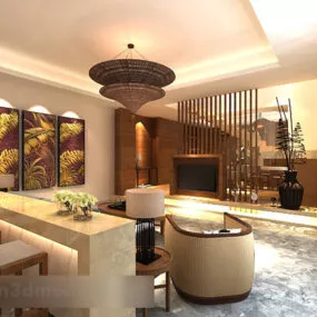 New Chinese Style Living Room Partition Interior 3d model