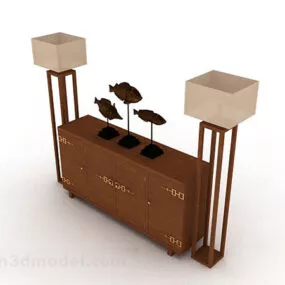 Chinese Style Wooden Brown Cabinet 3d model