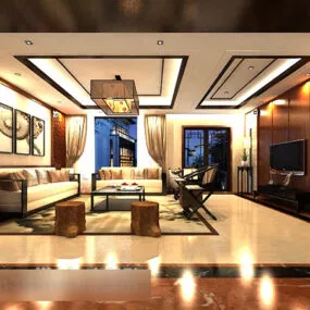New Chinese Style Living Room Sofa Interior 3d model