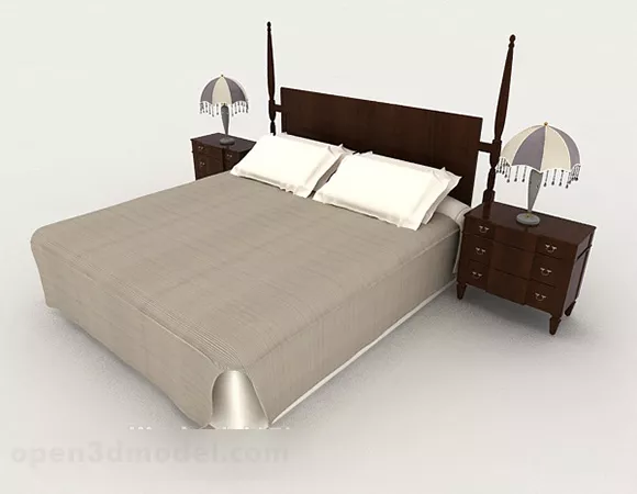 Chinese Style Simple Solid Wood Double Bed 3d model Chinese Style Simple Solid Wood Double Bed 3d model