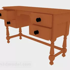 Orange Wooden Desk 3d model