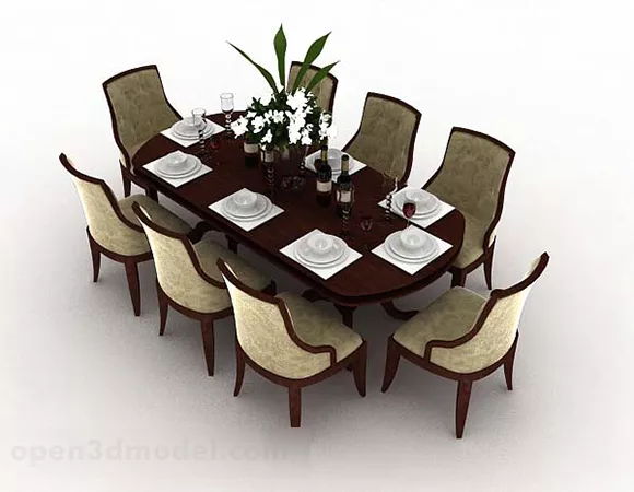 Oval Wooden Dining Table And Chair Design 3d model Oval Wooden Dining Table And Chair Design 3d model
