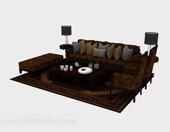 Pattern Brown Wooden Sofa 3d model Pattern Brown Wooden Sofa 3d model