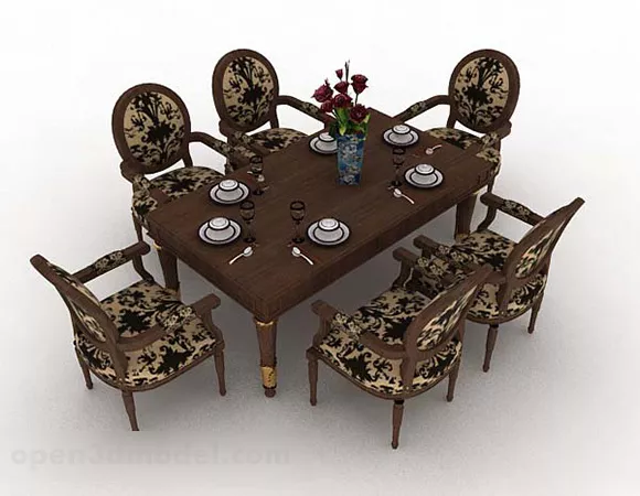 Classic Dining Table Chair Set 3d model Classic Dining Table Chair Set 3d model