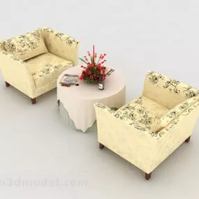 Patterned Yellow Table And Chair 3d model