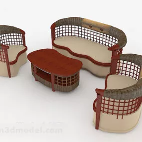 Retro Wooden Sofa 3d model