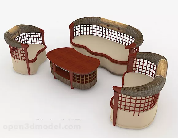 Retro Wooden Sofa 3d model Retro Wooden Sofa 3d model