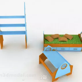 Pink Blue Kid Bed 3d model