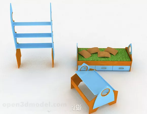 Pink Blue Kid Bed 3d model Pink Blue Kid Bed 3d model