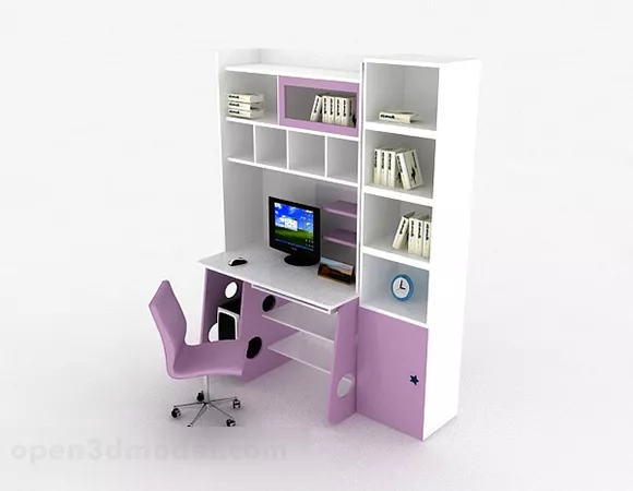 Purple Working Desk Cabinet 3d model Purple Working Desk Cabinet 3d model