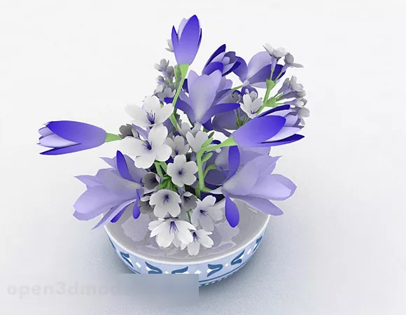 Purple Flower Chinese Vase 3d model Purple Flower Chinese Vase 3d model