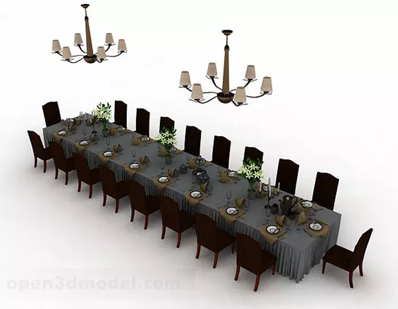 Long Distance Rectangular Dining Table 3d model Long Distance Rectangular Dining Table 3d model