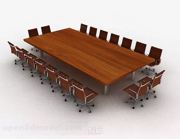 Rectangular Brown Wooden Desk And Chair 3d model Rectangular Brown Wooden Desk And Chair 3d model