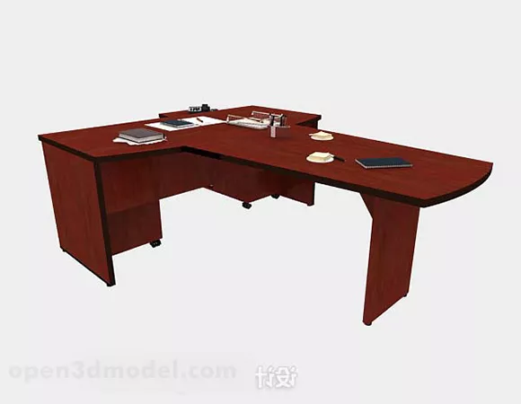 Red Brown Office Desk 3d model Red Brown Office Desk 3d model