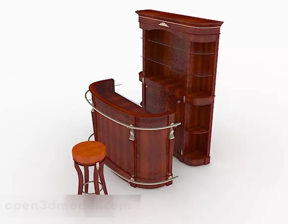 Red Brown Wooden Bar Counter 3d model Red Brown Wooden Bar Counter 3d model