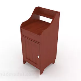 Red Brown Wooden Bedside Table 3d model