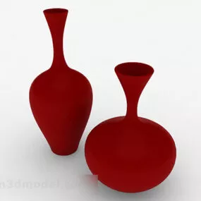 Red Ceramic Wide Mouth Vase 3d model