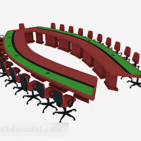 Large Curved Conference Tables Chairs Set 3d model