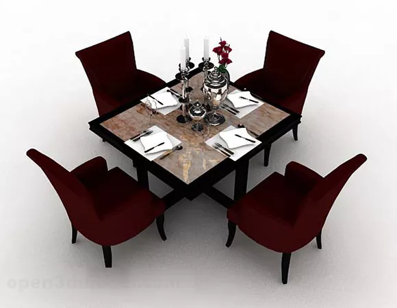 Red Dining Table And Chair 3d model Red Dining Table And Chair 3d model