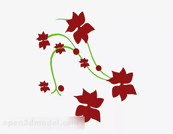 Red Flower Pattern Wallpaper 3d model Red Flower Pattern Wallpaper 3d model