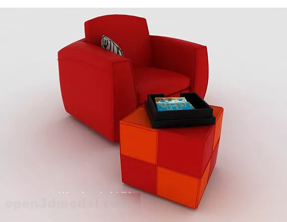 Red Home Leisure Single Sofa 3d model Red Home Leisure Single Sofa 3d model