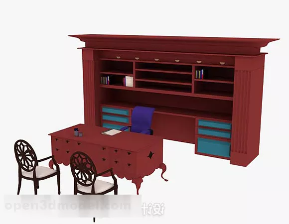 Office Chair With Cabinet Red Color 3d model Office Chair With Cabinet Red Color 3d model