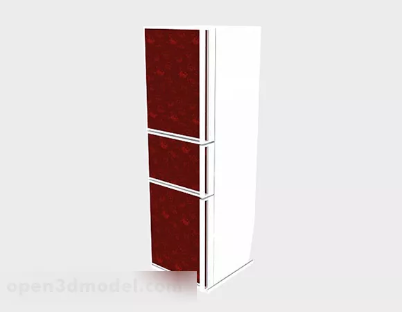 Red Three Door Refrigerator 3d model Red Three Door Refrigerator 3d model