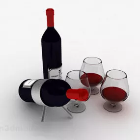 Red Wine With Glass Set 3d model