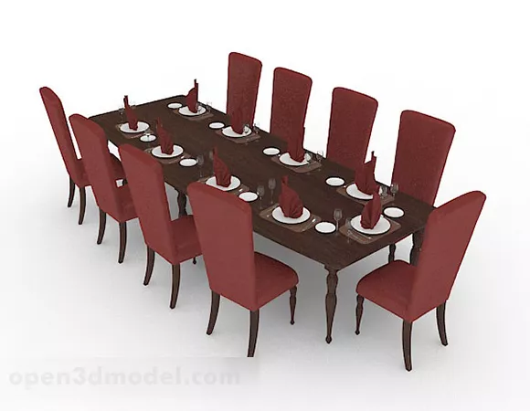 Red Wooden Dining Table And Chair 3d model Red Wooden Dining Table And Chair 3d model