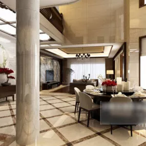 Dinning Room Villa Design Interior 3d model