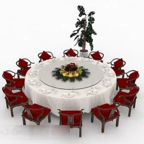 Restaurant Round Dining Table And Chairs 3d model