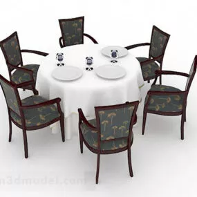 Retro Round Wooden Dining Table 3d model