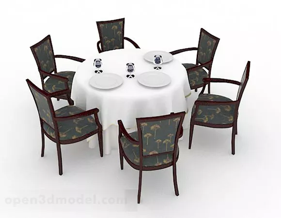 Retro Round Wooden Dining Table 3d model Retro Round Wooden Dining Table 3d model