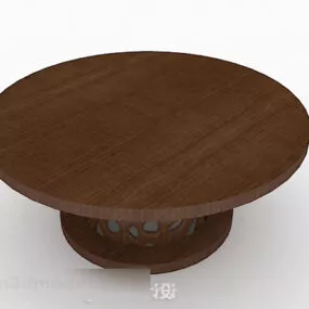 Round Brown Dining Table Furniture 3d model