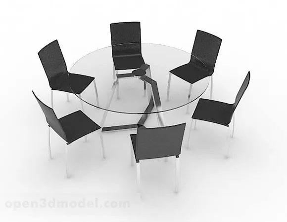 Round Gray Minimalist Dining Table Chair 3d model Round Gray Minimalist Dining Table Chair 3d model