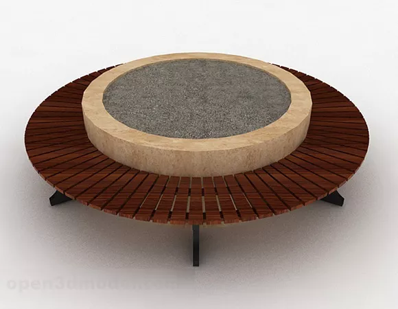 Round Wooden Courtyard Potted Plant 3d model Round Wooden Courtyard Potted Plant 3d model