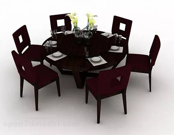 Round Wooden Dining Table And Chair 3d model Round Wooden Dining Table And Chair 3d model